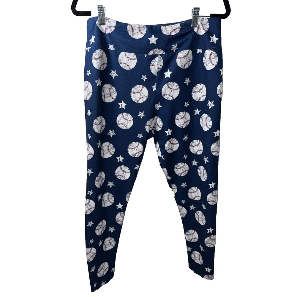 CHARLIE'S PROJECT BASEBALL STAR WOMEN'S Yoga LEGGINGS TC 16-22 XL-XXL Navy EUC